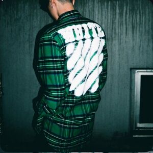 Off white spray paint flannel shirt in green